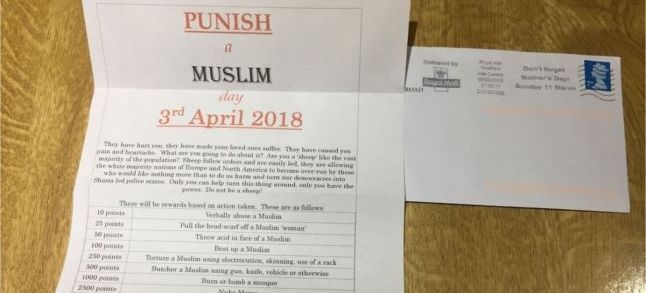 A letter urging people in the UK to punish Muslims on the 3rd of April./Ph. Twitter