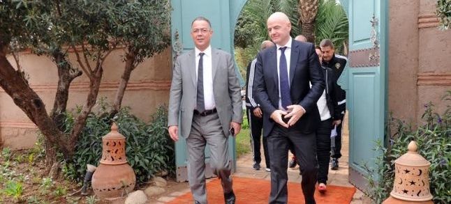 FIFA president Gianni Infantino and FRMF head Fouzi Lekjaa in a Riad in Morocco./Ph. DR