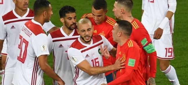 Moroccan players during the team's game against Spain on the 25th of June in Kaliningrad, Russia./Ph. DR