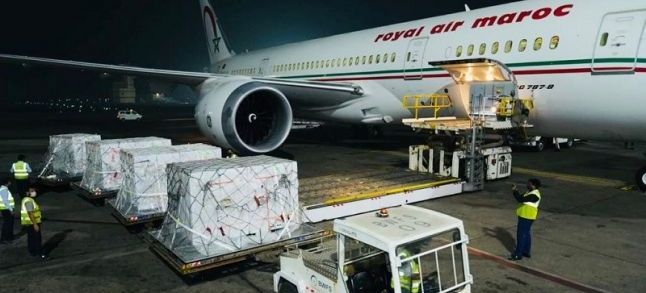 Royal Air Maroc flight getting loaded with the made-in-India AstraZeneca vaccine on Friday. / Ph. India in Morocco - Twitter