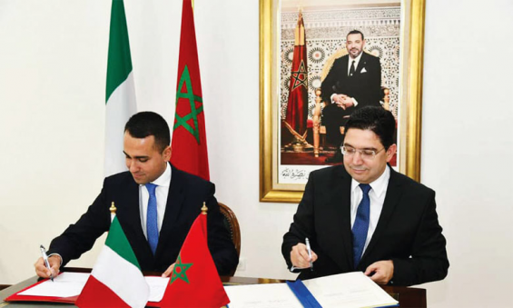 Italian Foriegn Affairs Minister Luigi Di Maio and his Moroccan counterpart Nasser Bourita. / DR