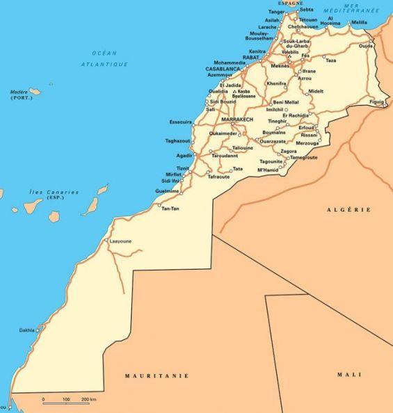 carte du maroc avec sahara