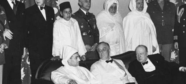 On the couch: Sultan Mohammed V, President Franklin D. Roosevelt, Prime Minister Winston Churchill during the Anfa conference in 1943./Ph. DR