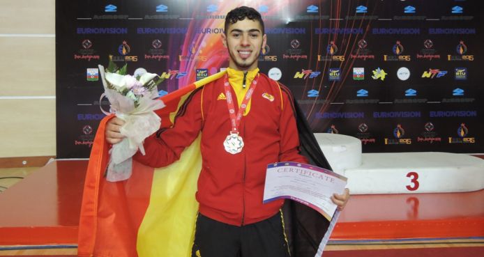Jaouad Achab après son titre de Champion d'Europe à Bakou(Azerbaïdjan)
