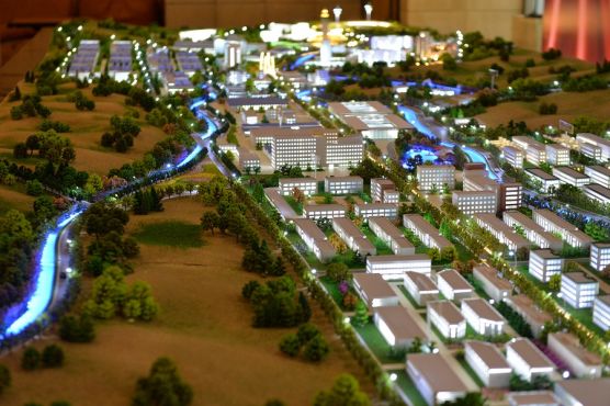 La maquette du projet «Cité Mohammed VI Tanger Tech» présentée ce matin. / Ph. BMCE Bank of Africa
