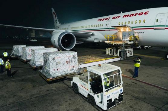 Royal Air Maroc flight getting loaded with the made-in-India AstraZeneca vaccine on Friday. / Ph. India in Morocco - Twitter