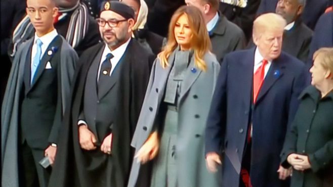 Le roi Mohammed VI aux côtés de Donald et Melania Trump. / Ph. MAECI