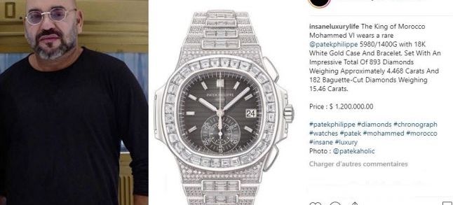 A screen shot of teh Instagram post, indicating that King Mohammed VI owns a luxurious Patek Philippe watch./Ph. DR