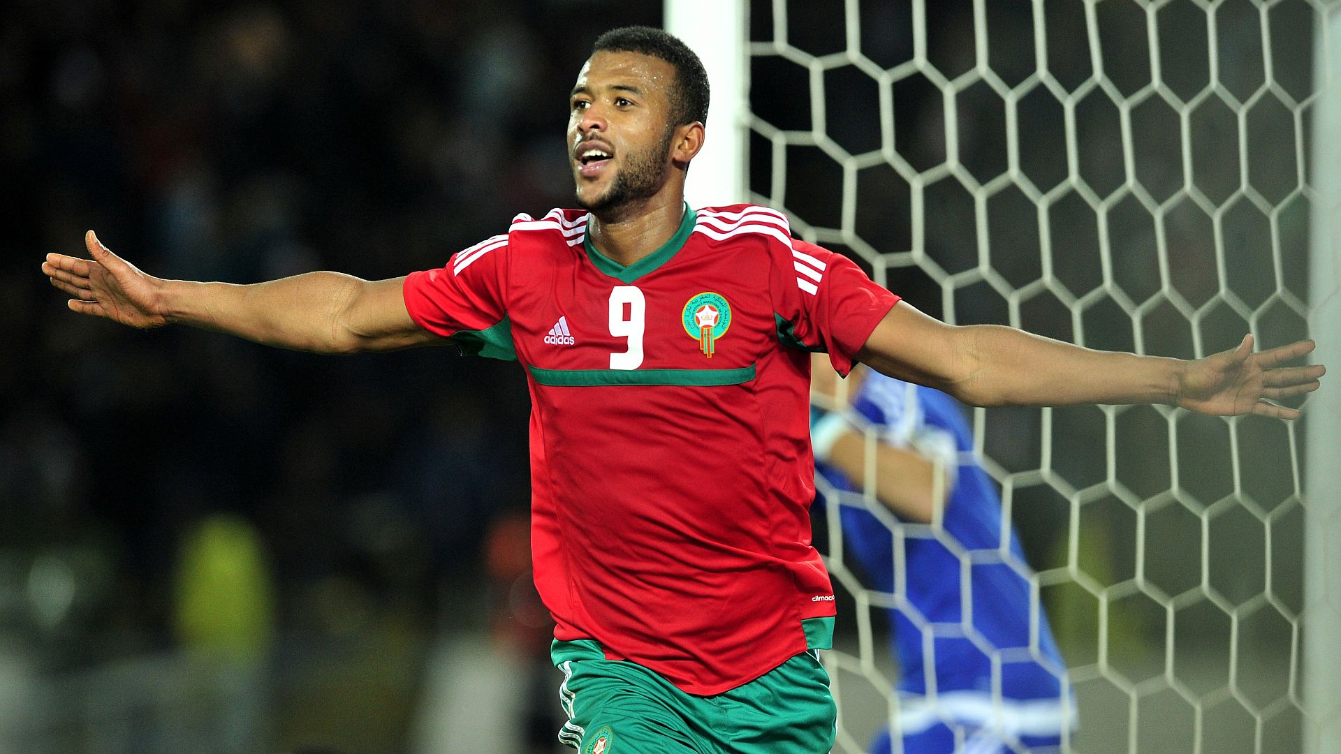  El Kaabi celebrates his hat-trick against Kairat in the Europa Conference League.