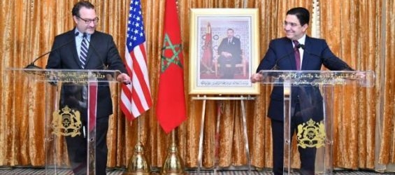 US Assistant Secretary of State David Schenker and Morocco Foreign minister Nasser Bourita at a press conference in Dakhla, this Sunday. / DR