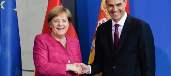 Spanish Prime Minister Pedro Sanchez and Germany's Chancellor Angela Merkel./Ph. DR