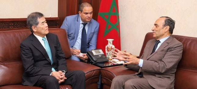 Japan's ambassador to Morocco and the Speaker of the House of Representatives. / Ph. MAP