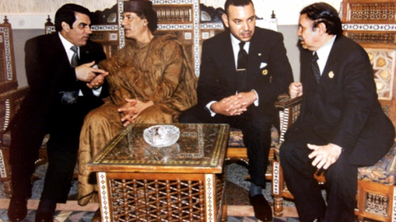 Former Tunisian President Zine al-Abidine Ben Ali, former Libyan leader Muammar Gaddafi, Morocco's King Mohammed VI and Algerian President Abdelaziz Bouteflika on April 3rd, 2000, on the sidelines of a first-ever EU-Africa summit in Cairo./Ph. AFP