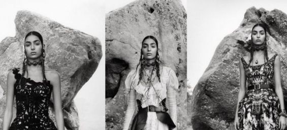 Moroccan-British model Nora Attal posing for Alexander McQueen's new collection./Ph. DR