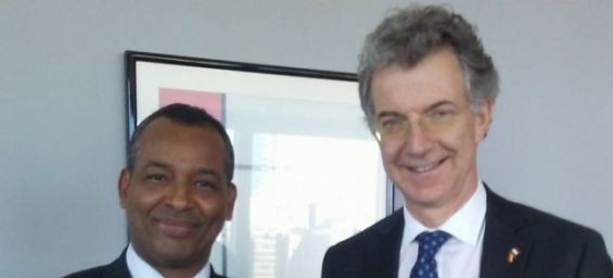 The Polisario Front's representative Sidi Mohamed Omar and the current president of the UN Security Council Christoph Hooschen. / Ph. DR