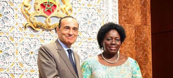 Ugandan Parliament Speaker Rebecca Kadaga Alitwala and her Moroccan counterpart Habib Elmalki. / Ph. DR