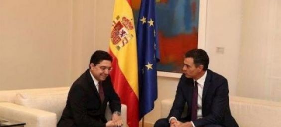 Moroccan Foreign Affairs Minister Nasser Bourita and Spain's Prime Minister Pedro Sanchez in Madrid. / DR