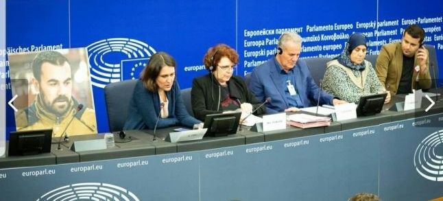 The parents of Nasser Zefzafi at the European Parliament where his speech was delivered Wednesday, December the 12th./Ph. Facebook