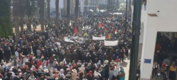 Some ten thousand demonstrators took part on Sunday in Rabat in a nationwide march to reiterate their solidarity with the Palestinian people. / AIC Press