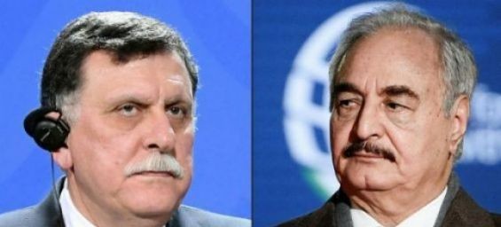 Fayez Mustafa al-Sarraj, prime minister of the Government of National Accord of Libya and Field Marshal Khalifa Belqasim Haftar, commander of the Tobruk-based Libyan National Army. / Maurizio Gambarini & Filippo Monteforte - AFP