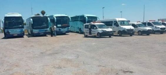 Buses to transport the Covid-19 cases to teh Benslimane hospital. / DR