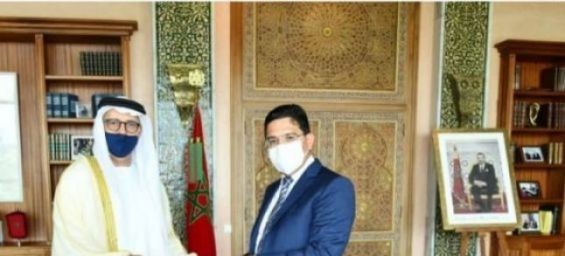 Foreign Minister Nasser Bourita and UAE's new ambassador to Morocco. / DR