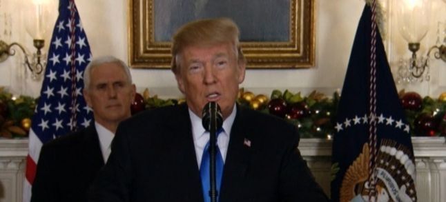 President Donald Trump delivering a speech in the White House on Wednesday 6th of December./Ph. DR