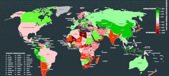 A map of the fragile countries rated by the Fragile States Index./Ph. Fund for Peace