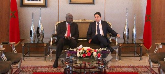 Chairperson of the African Union Commission Moussa Faki Mahamat and Foreign Minister Nasser Bourita in Rabat on Tuesday./Ph. Twitter