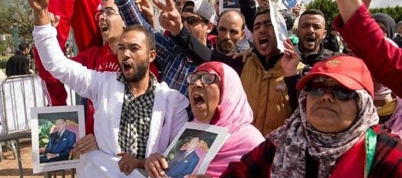 Moroccans demonstrate outside Sale appeal court on March 13, 2017 against the killing of security forces in Gdim Ezig 2010.