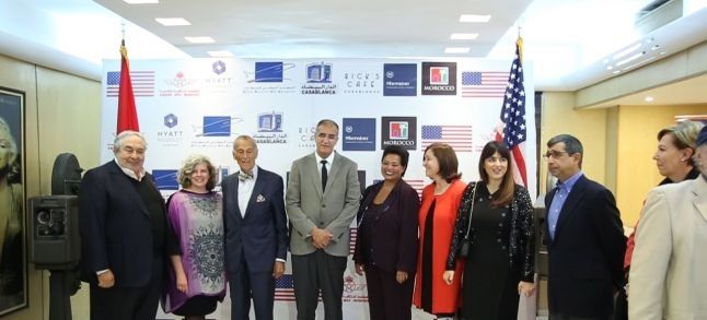 The U.S. Chargé d'Affaires, Stephanie Miley, the Wali of Casablanca Abdelkebir Zahoud, Jennifer Rasamimanana U.S Consul General and State Secretary for Tourism Lamia Boutaleb before the screening of Casablanca the movie, 18 November 2017./Ph. Mehdi Moussa
