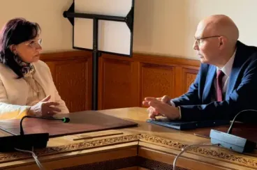 Amina Bouayach and Volker Türk discuss strengthening global human rights institutions at UN Geneva